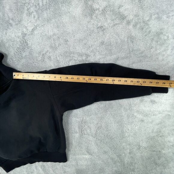 Magnlens Cropped Hoodie Women's Small Black Cotton Stretch Ribbed Logo Pullover - Picture 12 of 13